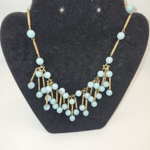 Gold and Faux Turquoise Beaded Necklace
